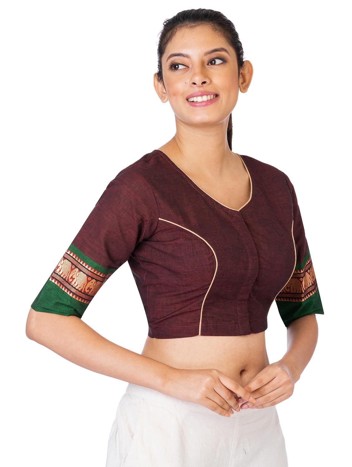 brown cotton regular blouse - 19452153 -  Standard Image - 1