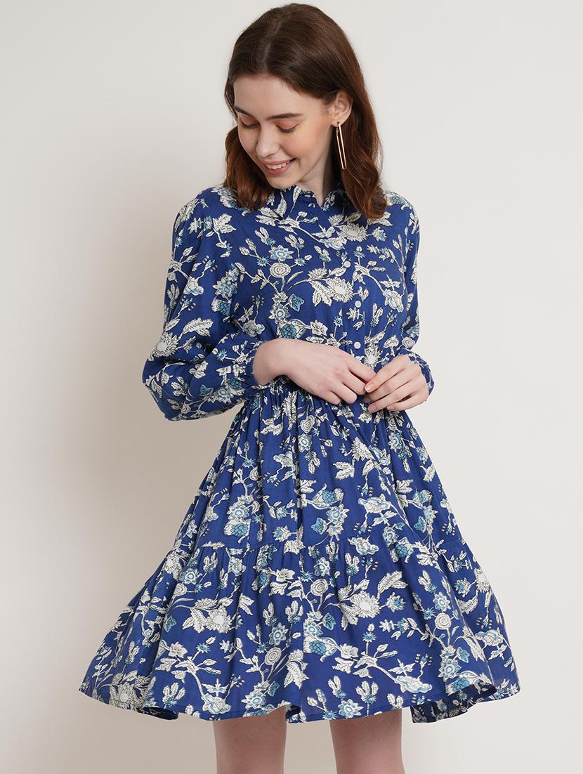 blue floral fit & flare dress - 19452164 - Standard Image - 4
