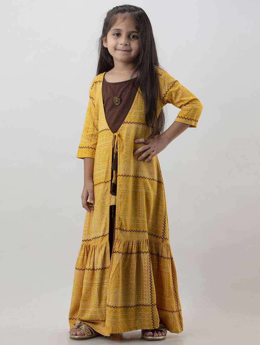 yellow printed anarkali kurti