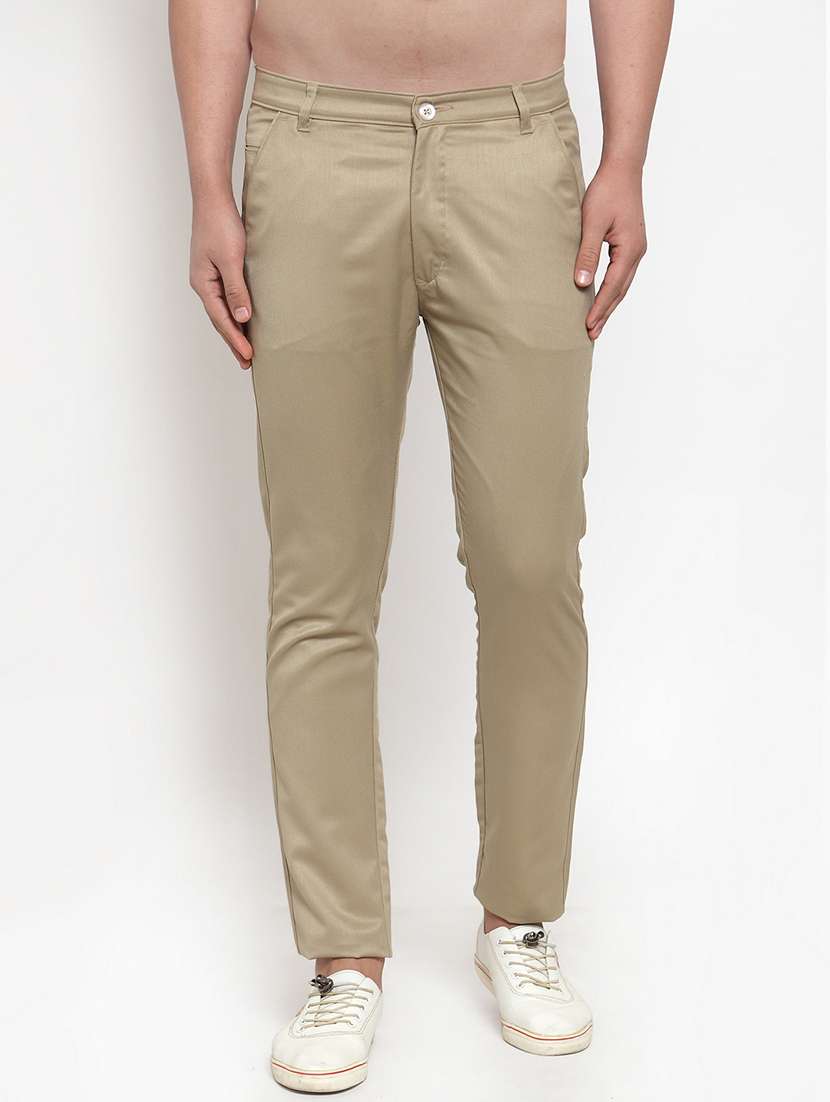 beige cotton flat front chinos