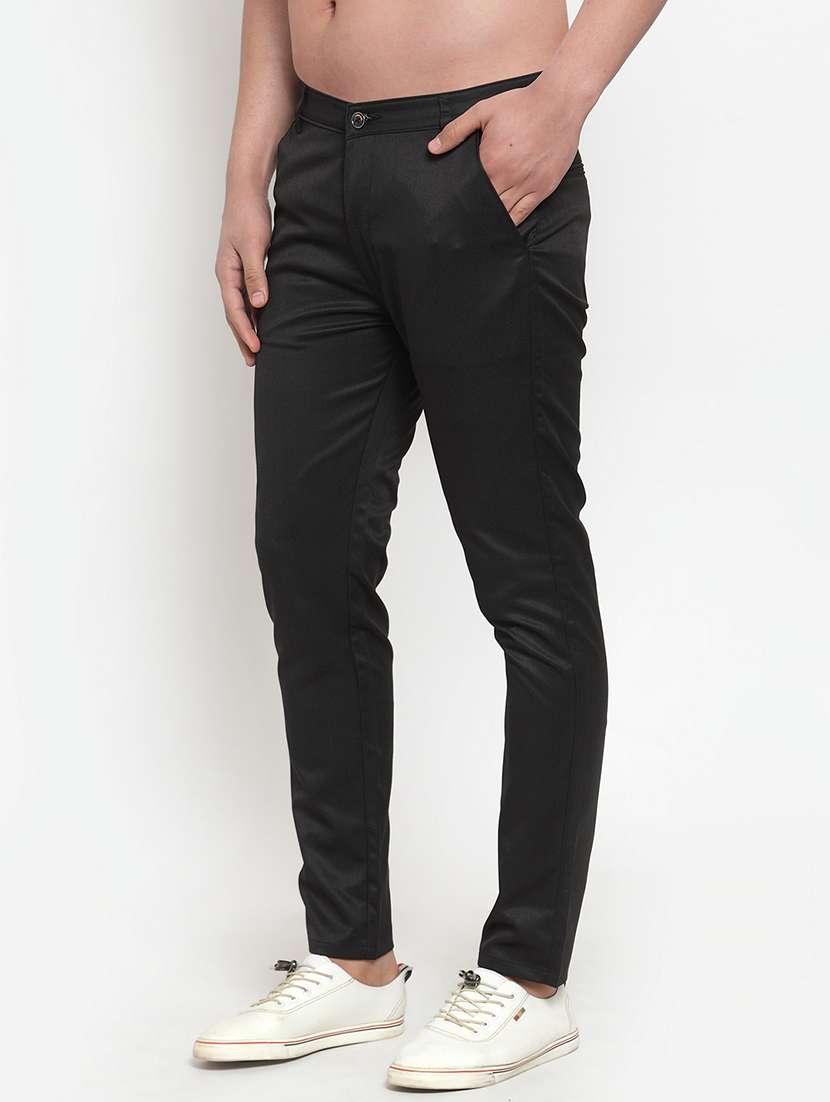 black cotton flat front chinos - 19453050 -  Standard Image - 1