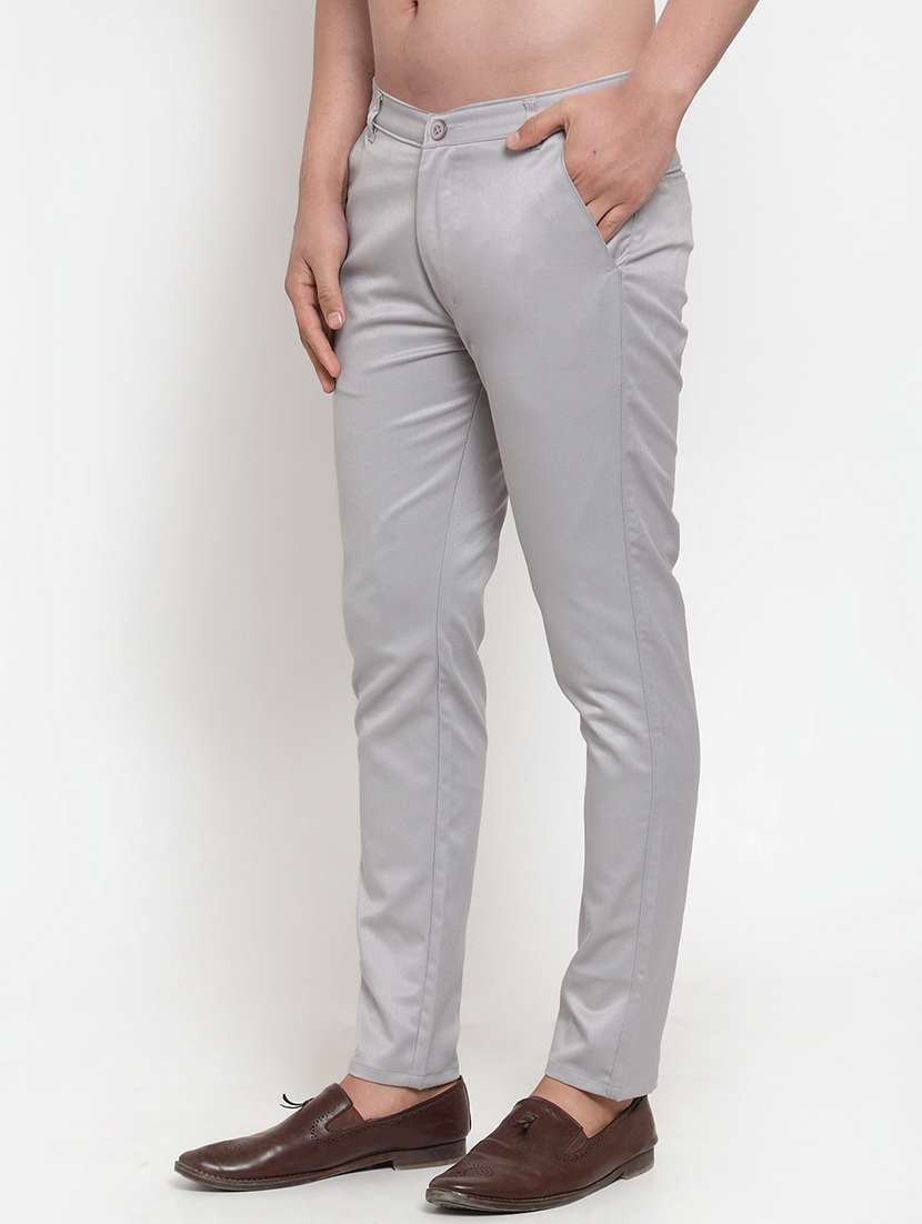 grey cotton flat front chinos - 19453053 -  Standard Image - 1