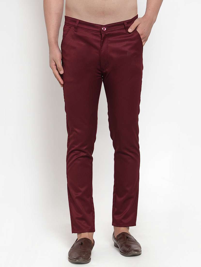 maroon cotton flat front chinos