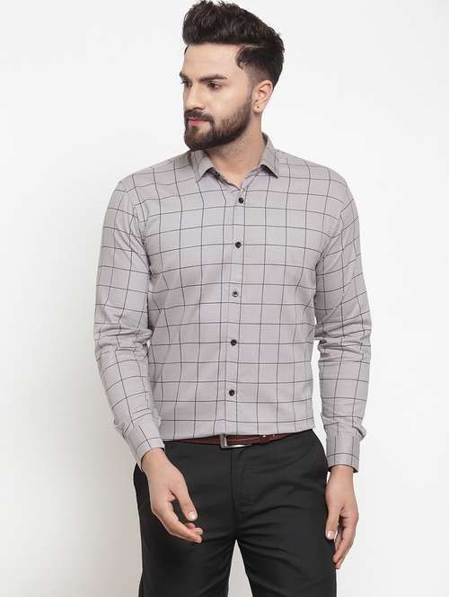 men grey slim fit checkered formal shirt - 19453114 - Standard Image - 0