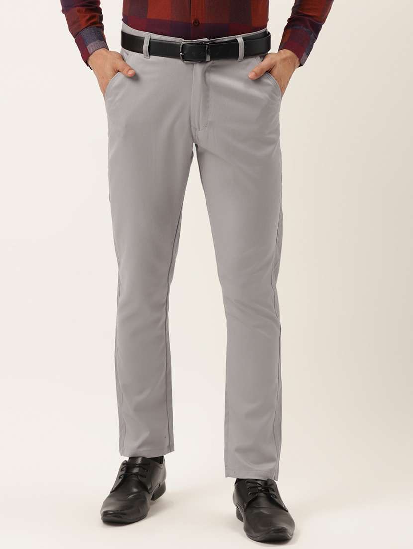 grey cotton flat front formal trouser