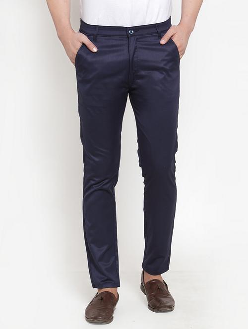 navy blue cotton flat front formal trouser - 19453175 -  Standard Image - 0