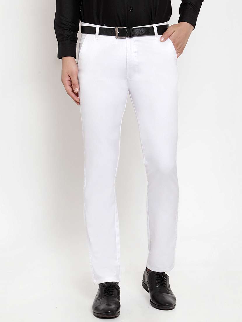 white cotton flat front  formal trouser