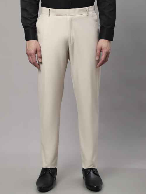 beige cotton flat front formal trouser - 19453181 - Standard Image - 0