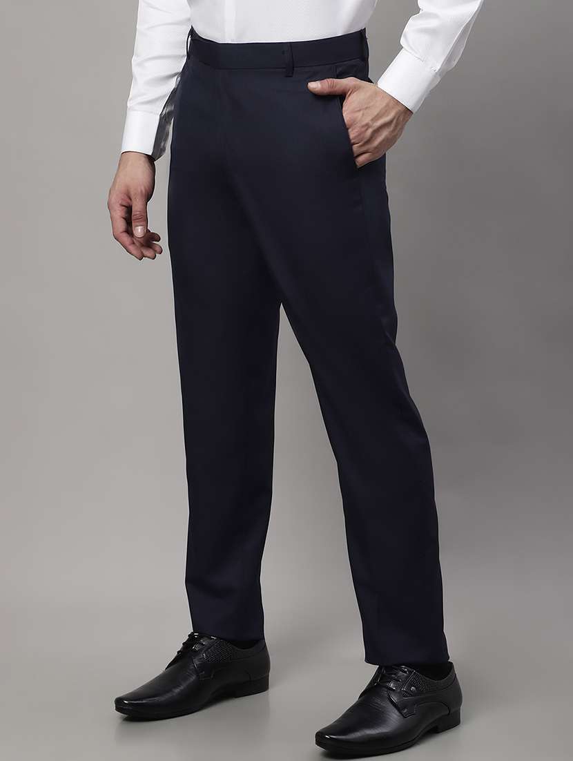navy blue cotton flat front formal trouser - 19453183 -  Standard Image - 1
