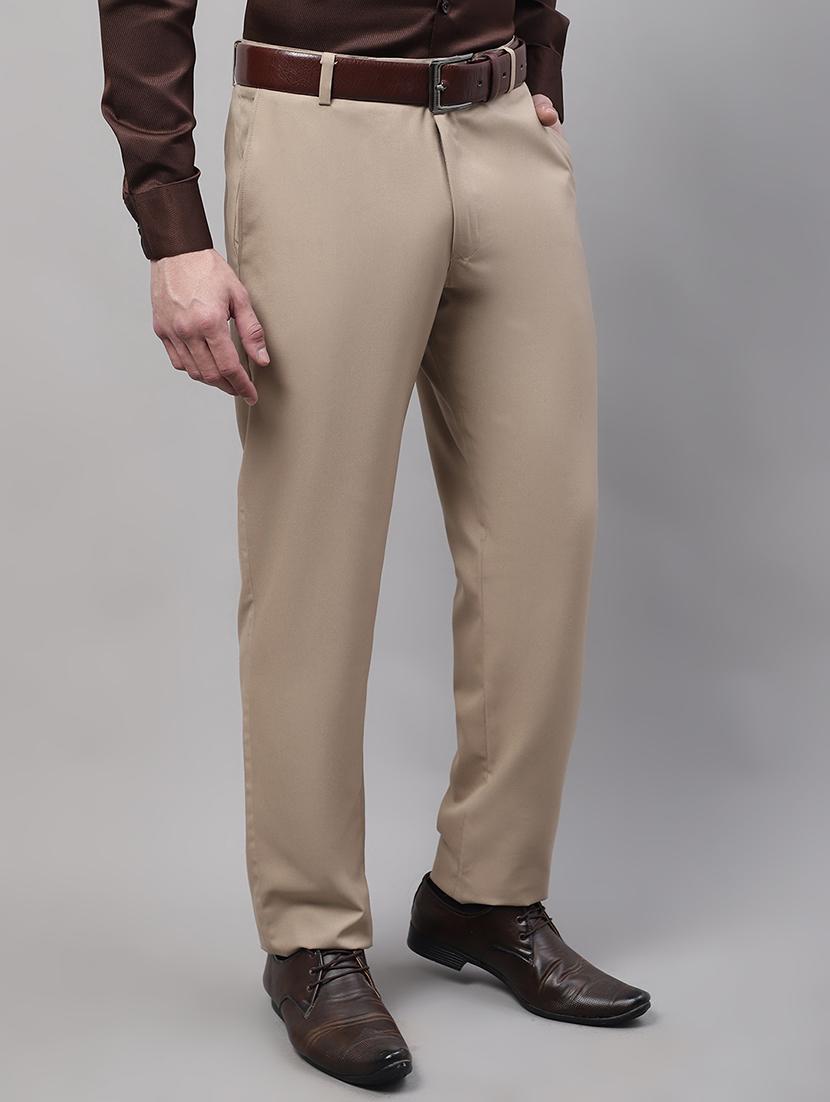 beige cotton blend flat front formal trouser - 19453185 -  Standard Image - 1