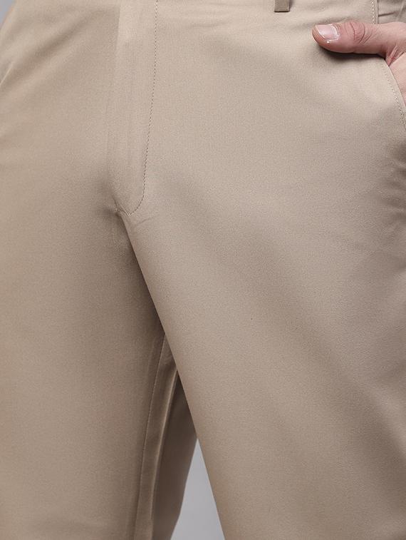 beige cotton blend flat front formal trouser - 19453185 - Standard Image - 4