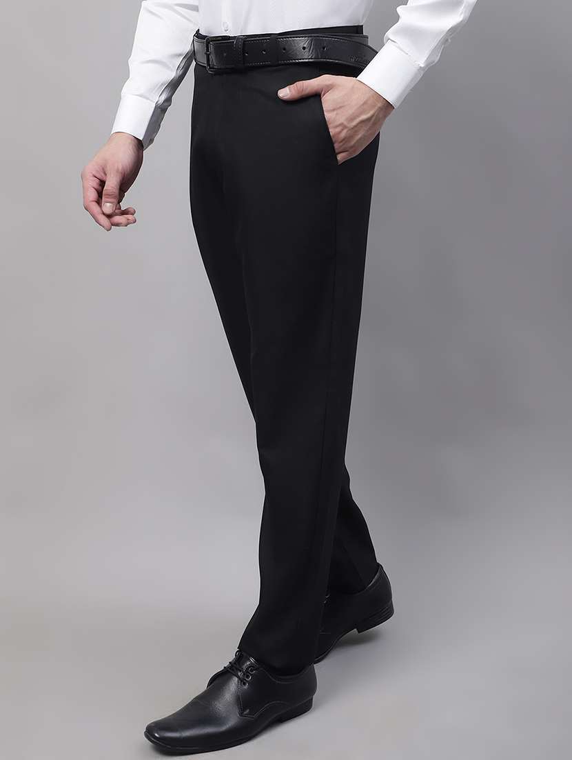 black cotton blend flat front formal trouser - 19453186 -  Standard Image - 1