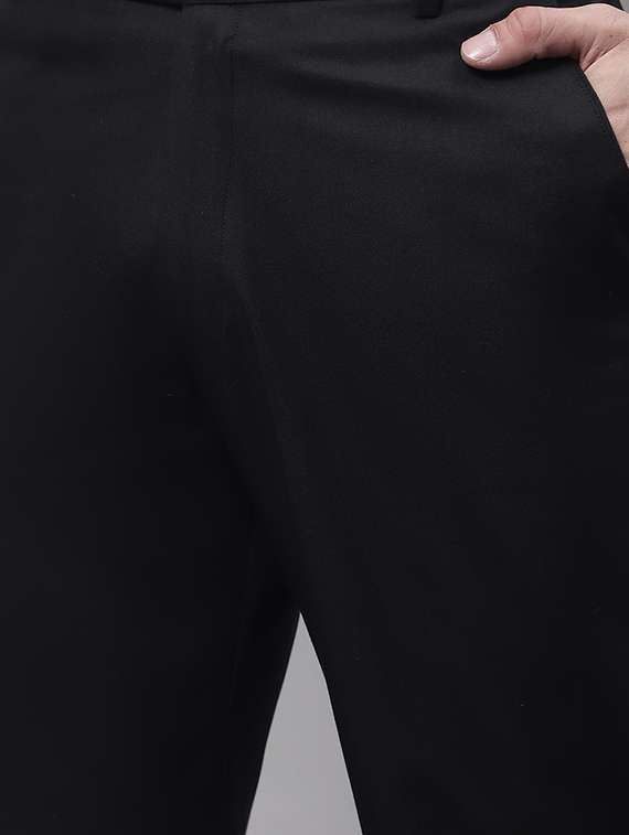 black cotton blend flat front formal trouser - 19453186 - Standard Image - 4