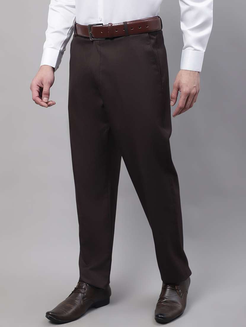 Brown Cotton Blend Flat Front Formal Trouser - 19453187 -  Standard Image - 1