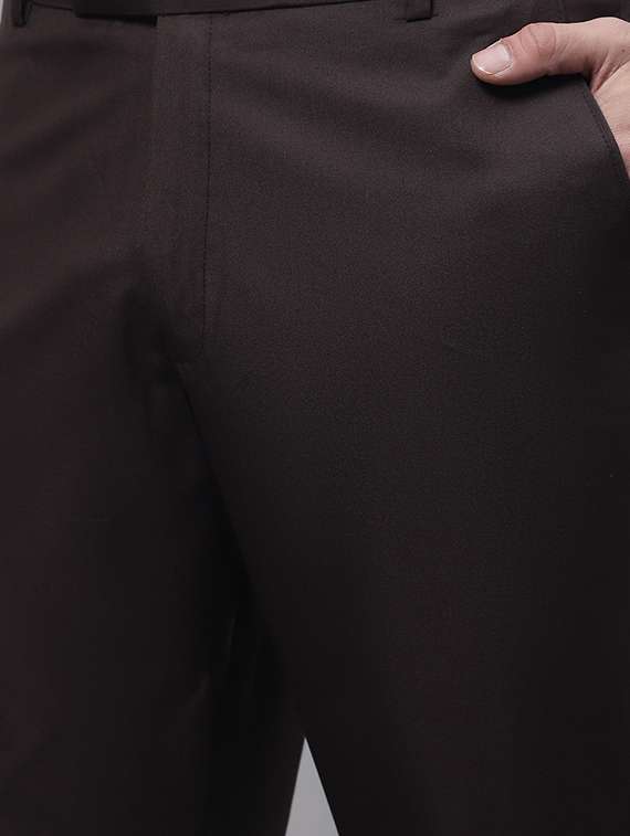 Brown Cotton Blend Flat Front Formal Trouser - 19453187 -  Standard Image - 4