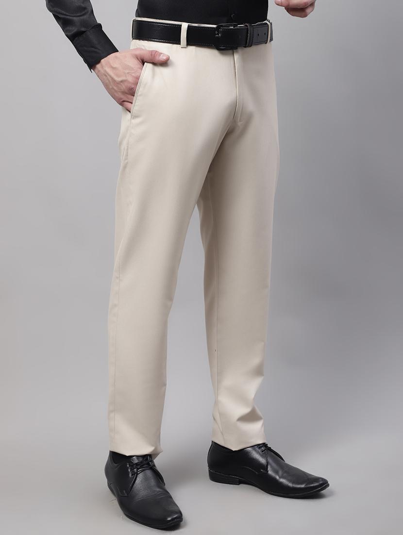 beige cotton blend flat front formal trouser - 19453188 - Standard Image - 1