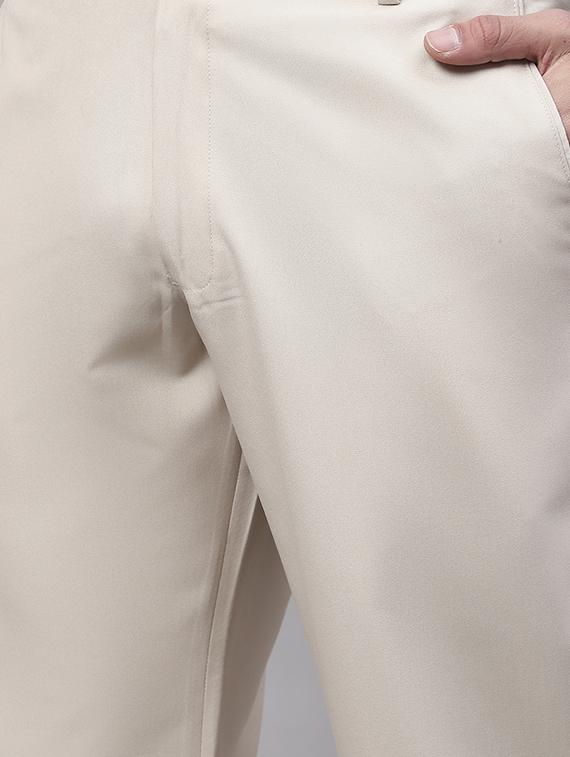 beige cotton blend flat front formal trouser - 19453188 - Standard Image - 4