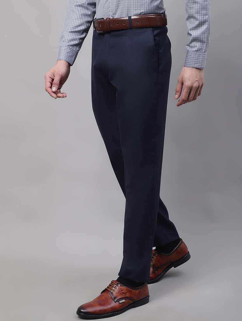 navy blue cotton blend flat front formal trouser - 19453190 -  Standard Image - 1