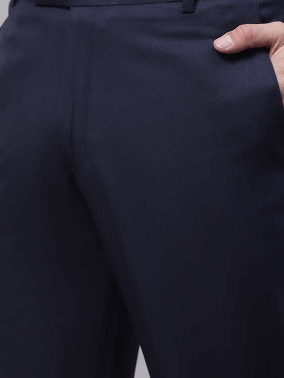 navy blue cotton blend flat front formal trouser - 19453190 -  Standard Image - 4