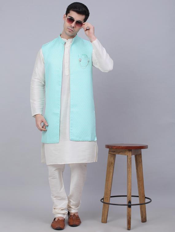 self design kurta pyjama with nehru jacket - 19453222 - Standard Image - 4