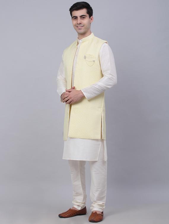 self design kurta pyjama with nehru jacket - 19453223 - Standard Image - 1