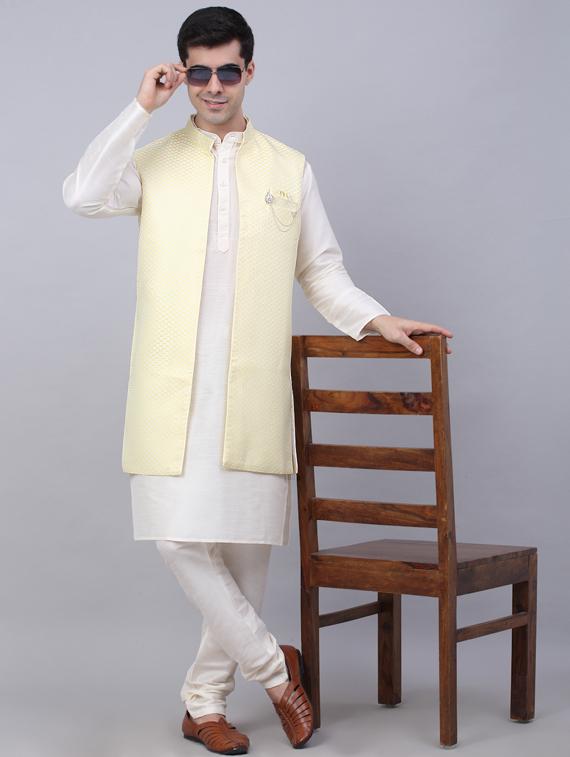 self design kurta pyjama with nehru jacket - 19453223 - Standard Image - 4