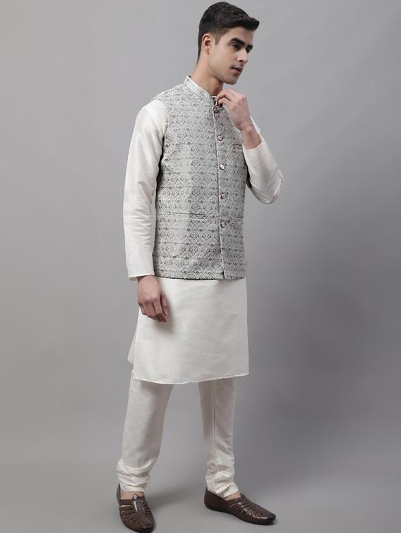 self design kurta pyjama with nehru jacket - 19453231 - Standard Image - 1