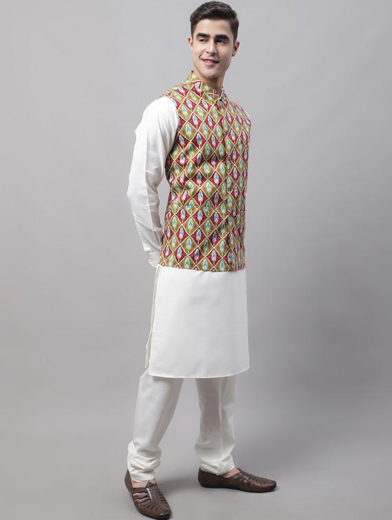 printed kurta pyjama with nehru jacket - 19453235 -  Standard Image - 1