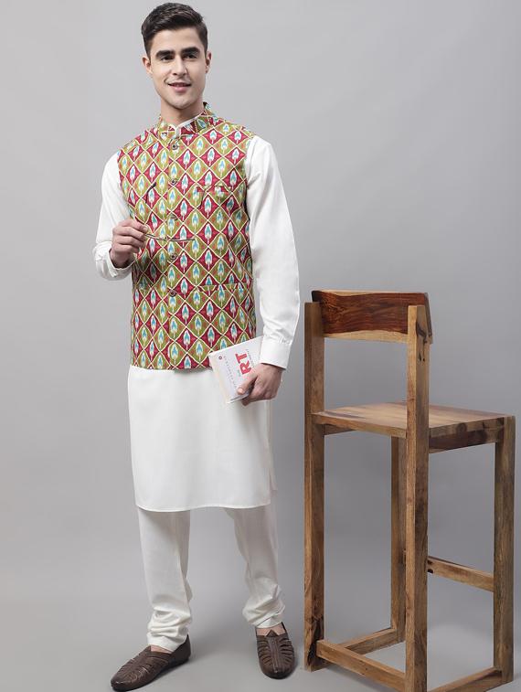 printed kurta pyjama with nehru jacket - 19453235 - Standard Image - 4