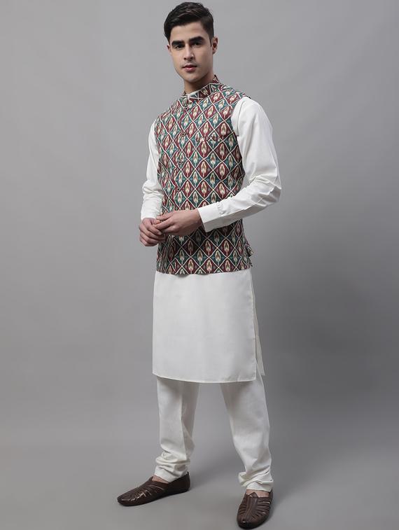 printed kurta pyjama with nehru jacket - 19453236 -  Standard Image - 1
