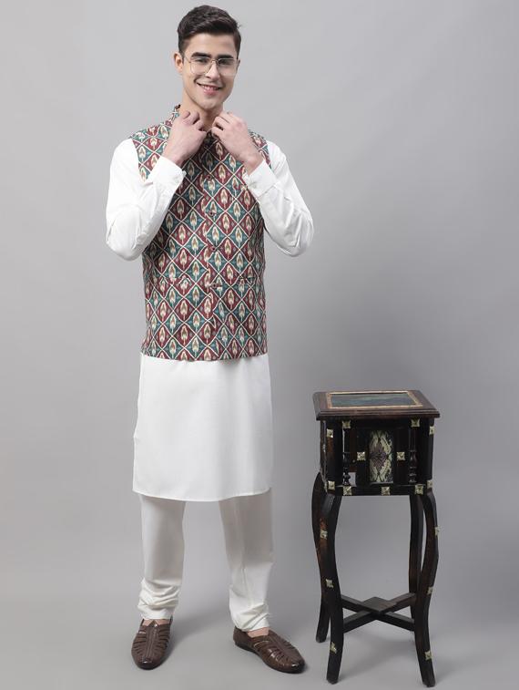 printed kurta pyjama with nehru jacket - 19453236 - Standard Image - 4