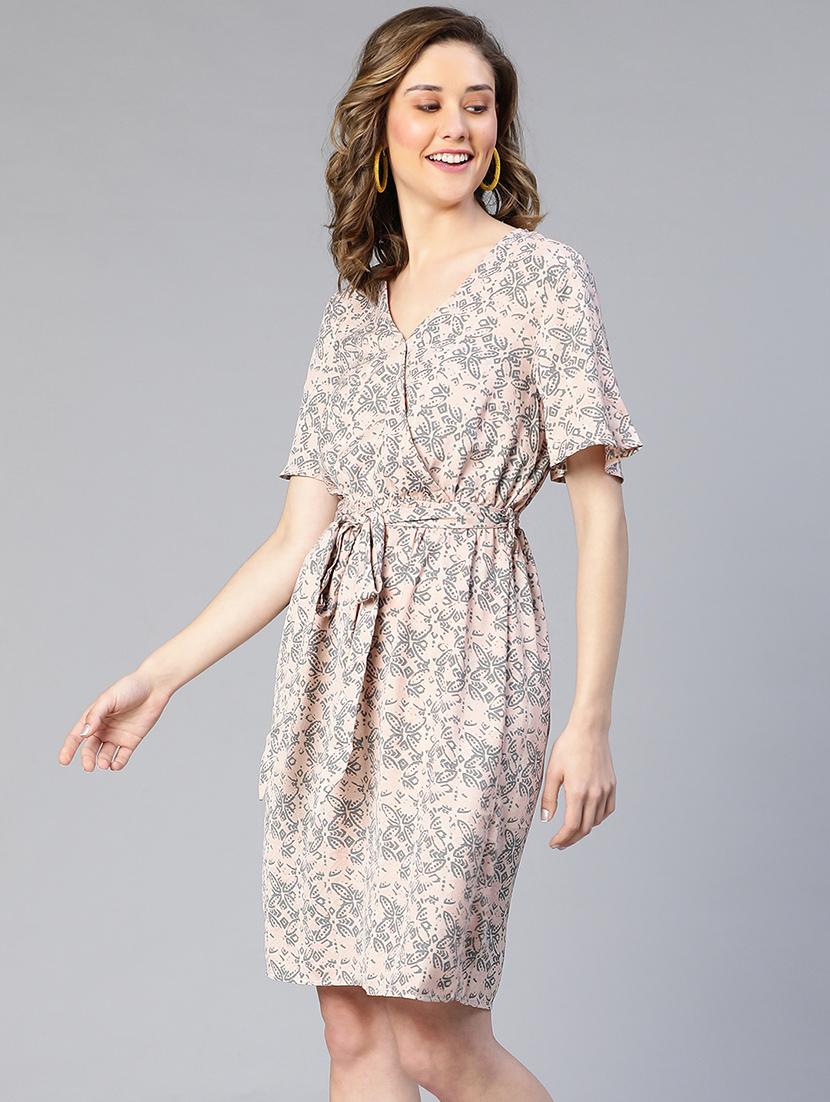 women's belted leaf print dress - 19453250 - Standard Image - 1