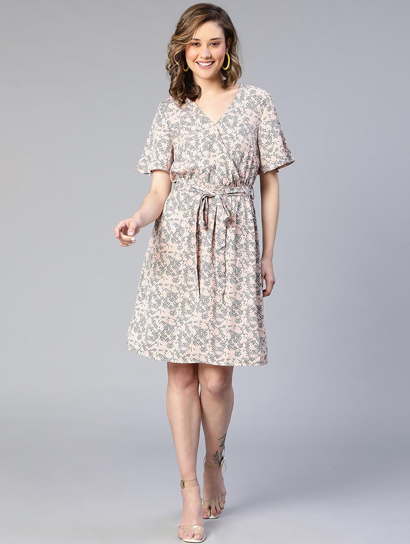 women's belted leaf print dress - 19453250 - Standard Image - 4