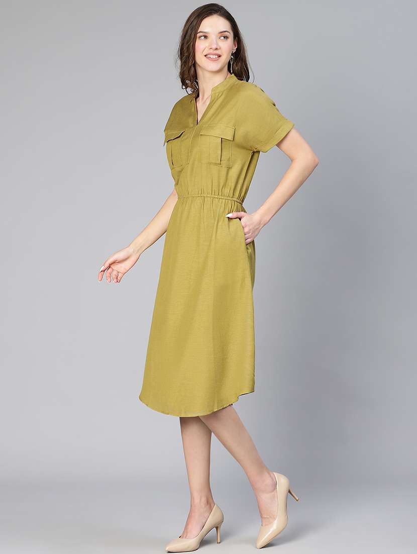green solid fit & flare dress - 19453253 -  Standard Image - 1