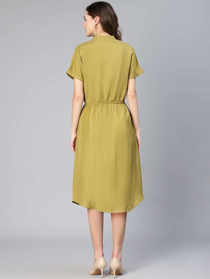 green solid fit & flare dress - 19453253 - Standard Image - 4
