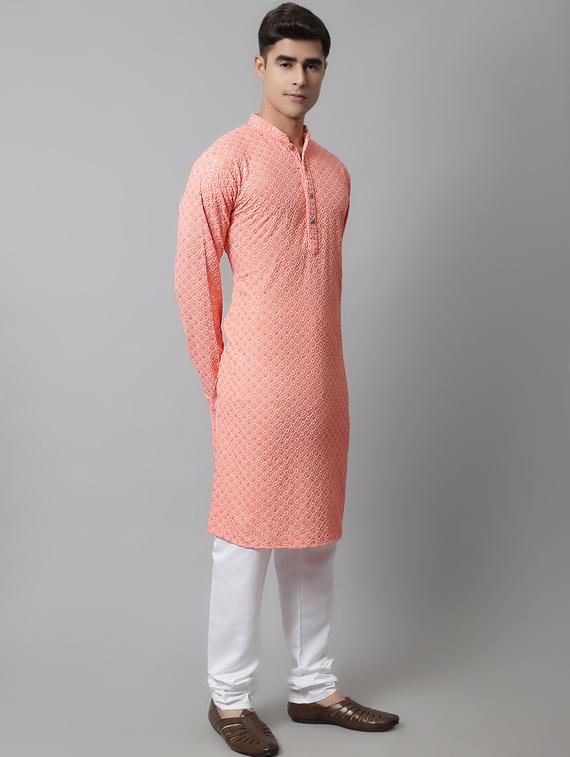 peach embroidered kurta pyjama set - 19453295 - Standard Image - 1