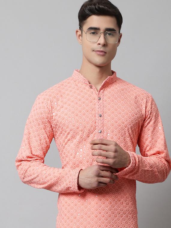 peach embroidered kurta pyjama set - 19453295 - Standard Image - 4