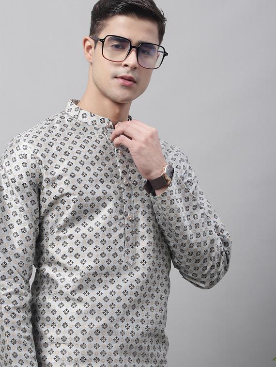 grey self design kurta pyjama set - 19453310 - Standard Image - 4