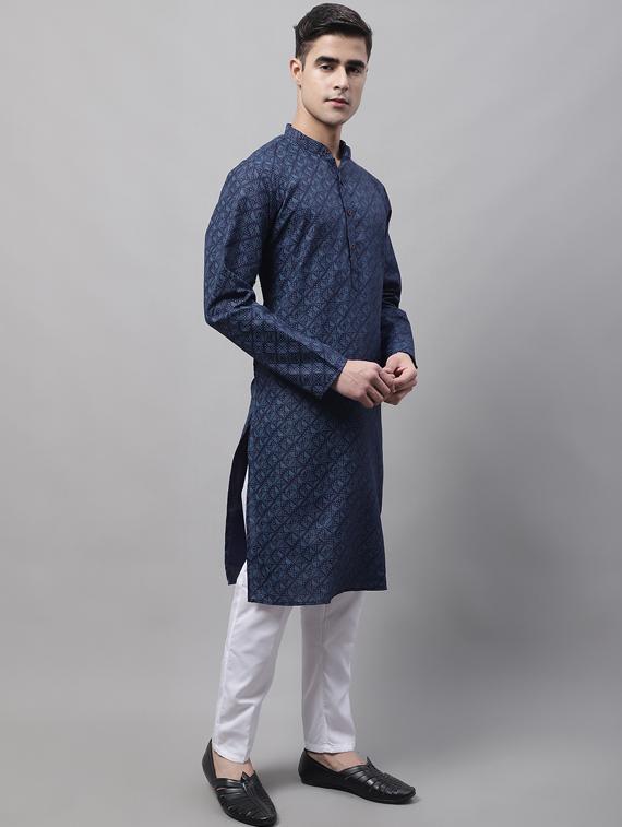 navy blue printed kurta pyjama set - 19453314 -  Standard Image - 1