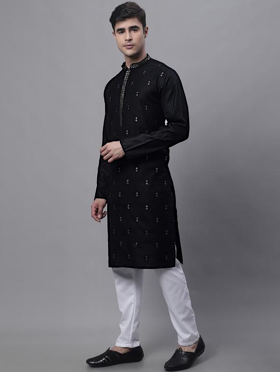black embroidered kurta pyjama set - 19453329 - Standard Image - 1