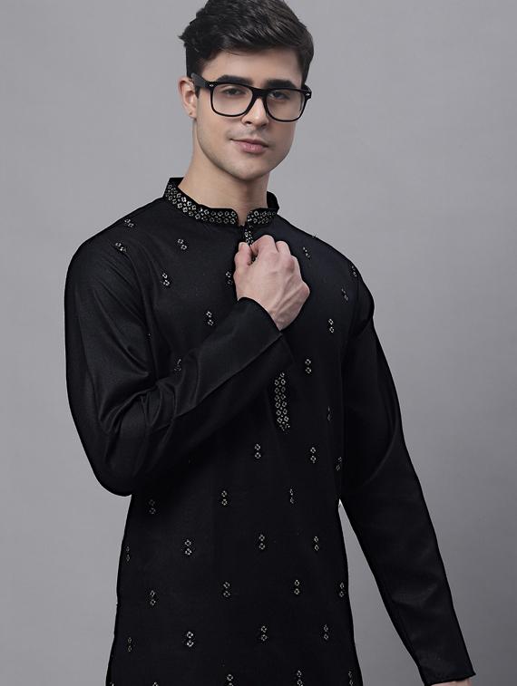 black embroidered kurta pyjama set - 19453329 - Standard Image - 4