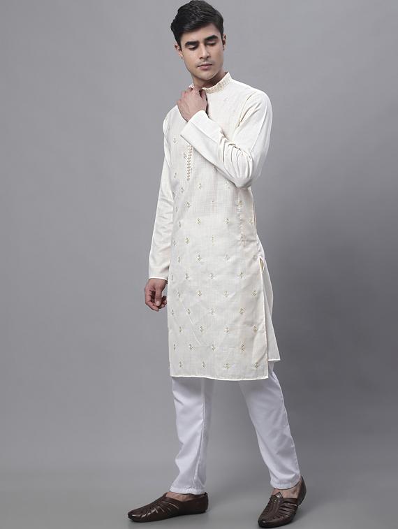 white embroidered kurta pyjama set - 19453332 - Standard Image - 1