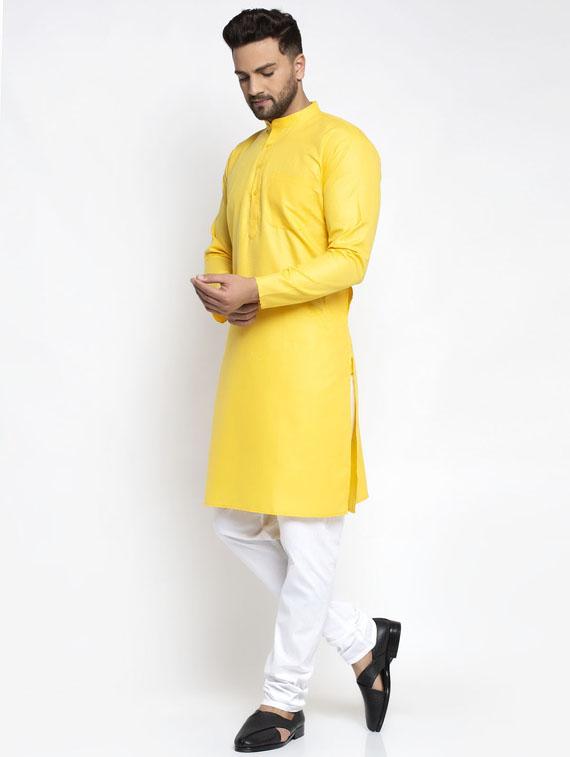 yellow solid cotton kurta pyjama set - 19453344 - Standard Image - 1