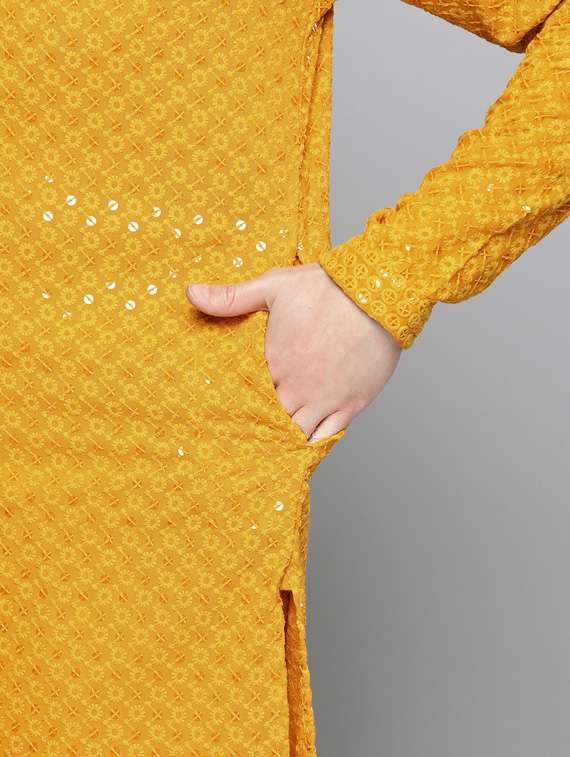 sequined embroidered kurta pyjama set - 19453390 -  Standard Image - 4