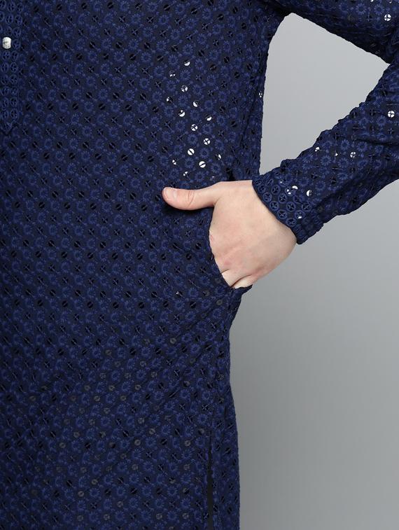 sequined embroidered kurta pyjama set - 19453393 - Standard Image - 4