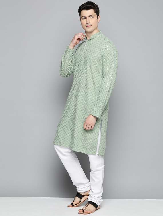 men sequined embroidered kurta pyjama set - 19453395 -  Standard Image - 1
