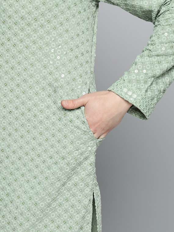 men sequined embroidered kurta pyjama set - 19453395 -  Standard Image - 4