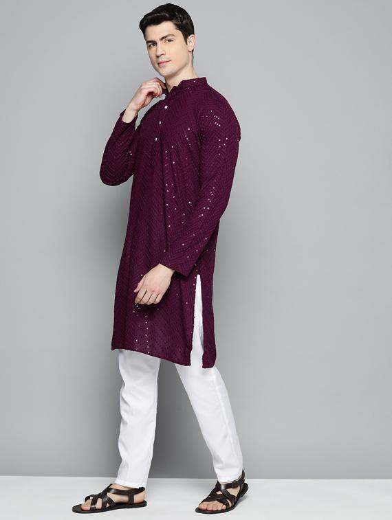 sequined embroidered kurta pyjama set - 19453402 - Standard Image - 1