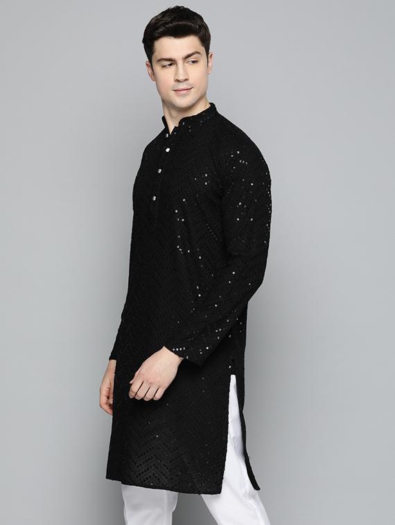 black embroidered long kurta - 19453409 - Standard Image - 1
