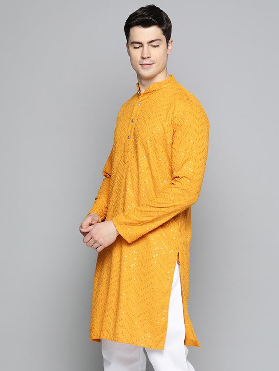 yellow embroidered long kurta - 19453411 - Standard Image - 1
